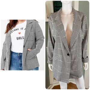 Forever 21+ Houndstooth Glen Plaid Blazer Jacket Black White Checkered 2X Plus